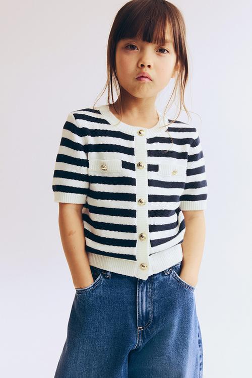 Short-sleeved cardigan - white/navy blue striped