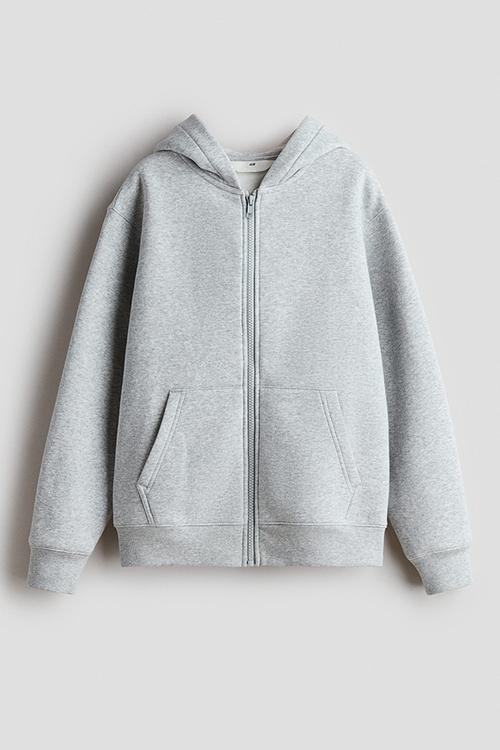 Brushed-inside zip-through hoodie - light grey