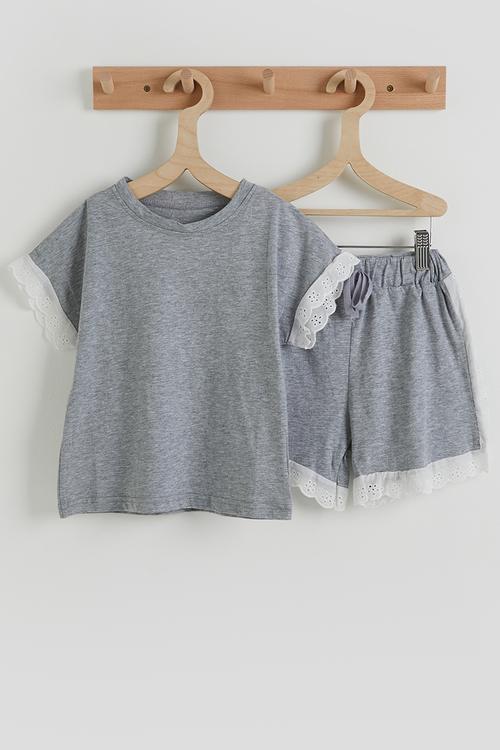 Anglaise trim sweatset - grey/white