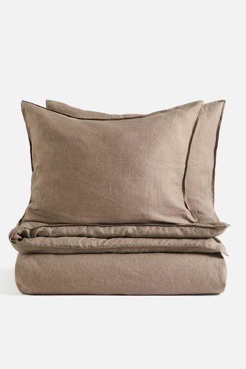 Linen double/king duvet cover set - mole
