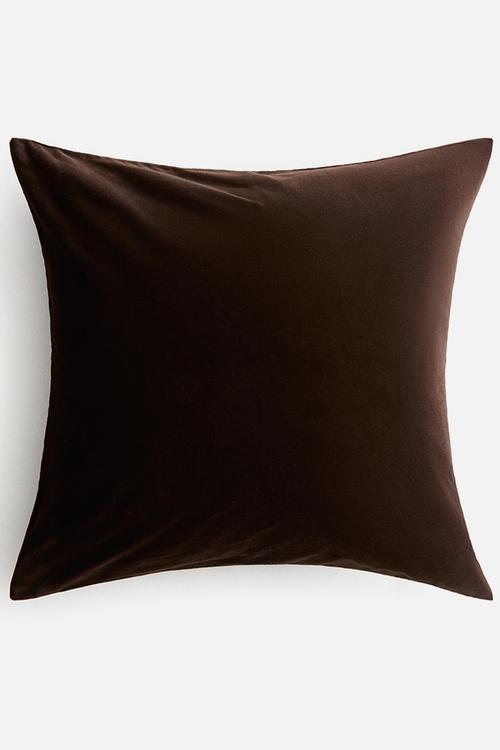 Cotton velvet cushion cover - dark brown