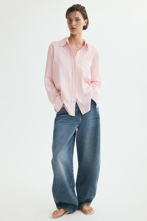 Linen-blend shirt - light pink/striped