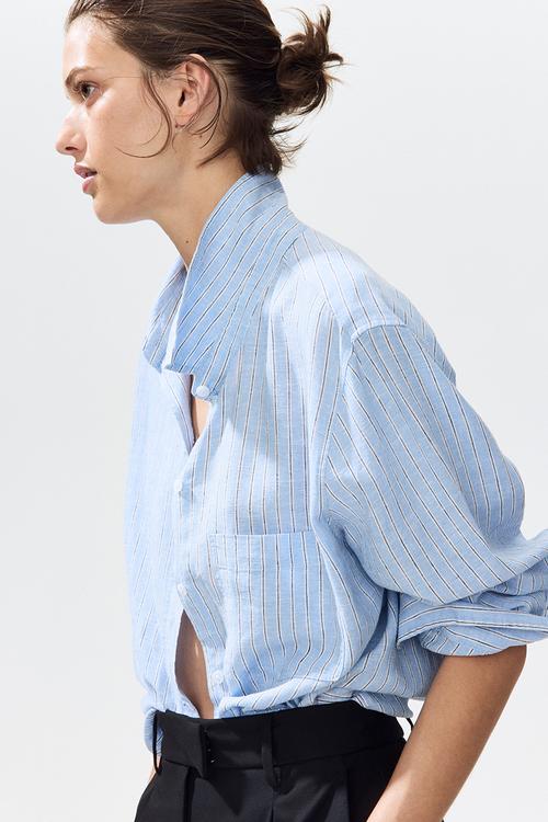 Linen-blend shirt - light blue/striped