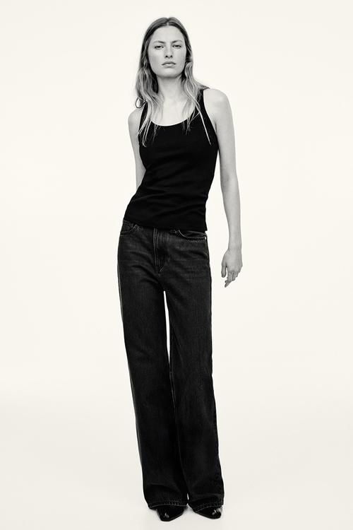 Wide high waist jeans - washed black