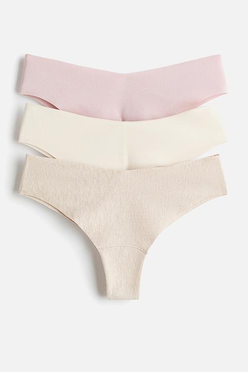 3-pack invisible cotton brazilian briefs - pink/cream/light beige marl
