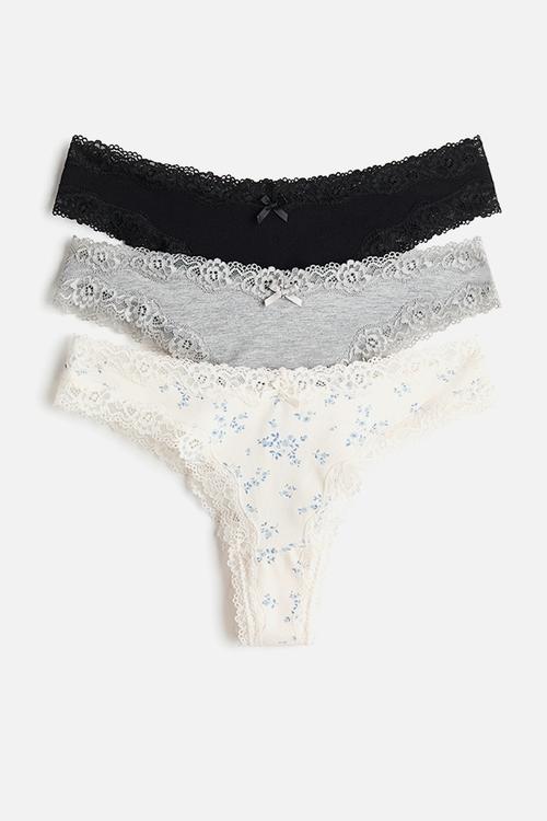 3-pack cotton and lace brazilian briefs - cream/floral