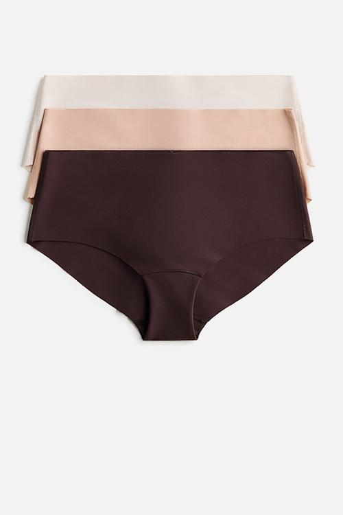 3-pack invisible hipster briefs - beige/dark brown