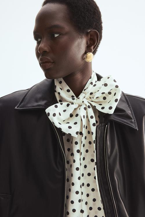 Tie-neck chiffon blouse - white/polka dot