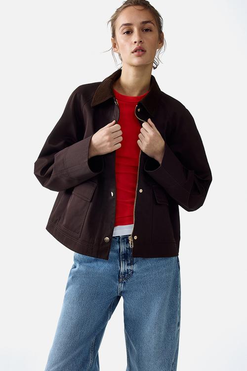 Corduroy-collar jacket - dark brown