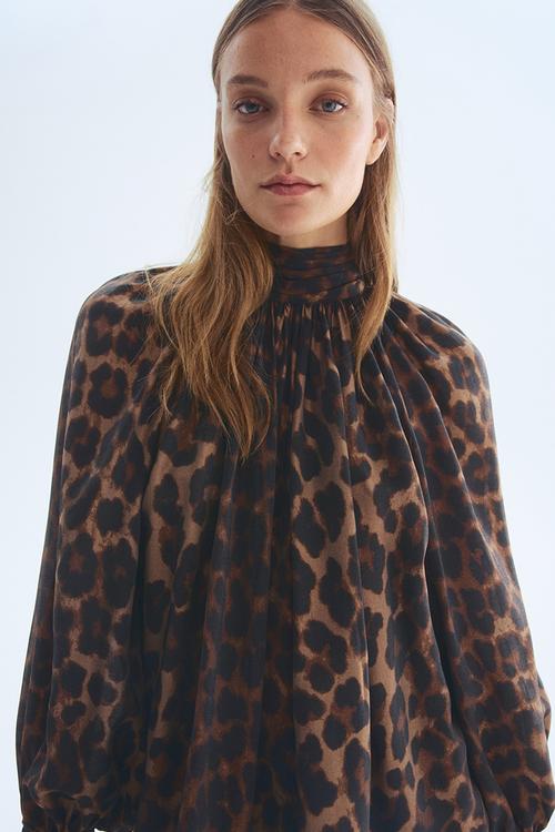 Draped blouse - brown/leopard print