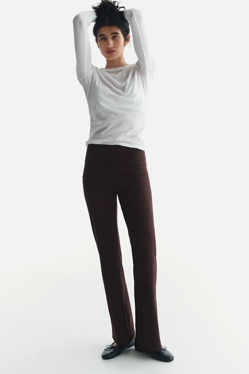 Foldover-waist cotton trousers - dark brown