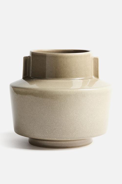 Large reactive-glaze stoneware vase - khaki beige