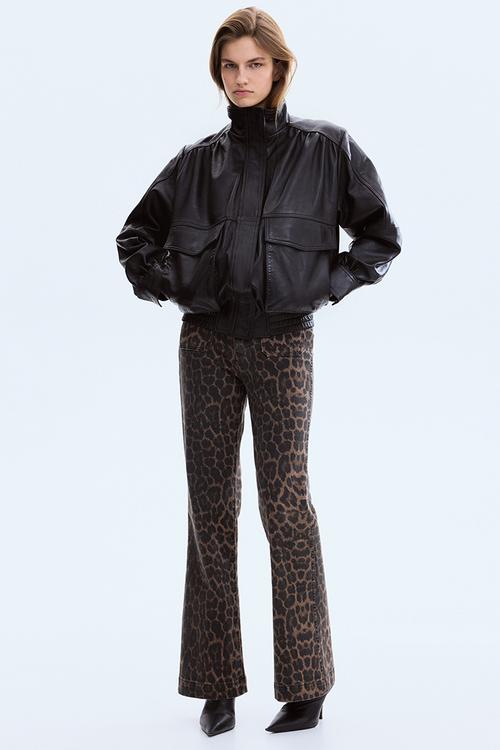 Flared high jeans - brown/leopard print