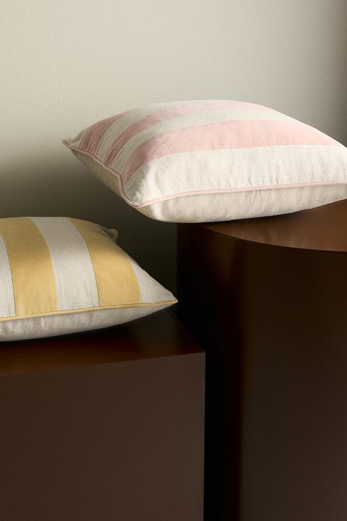 Linen-blend cushion cover - light pink/beige striped
