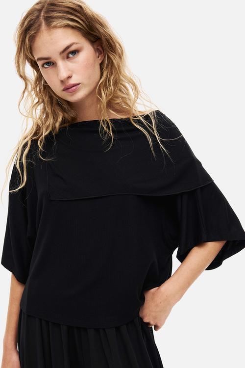 Cape-detail jersey top - black