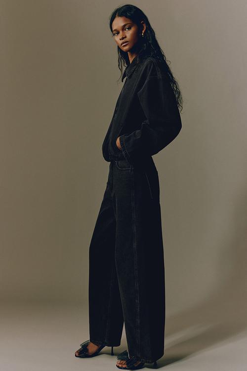 Collared denim jacket - washed black