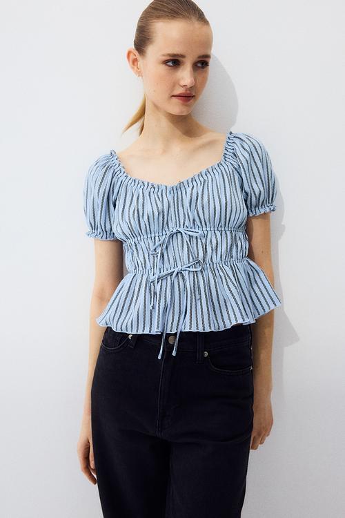 Puff-sleeved top - light blue/striped