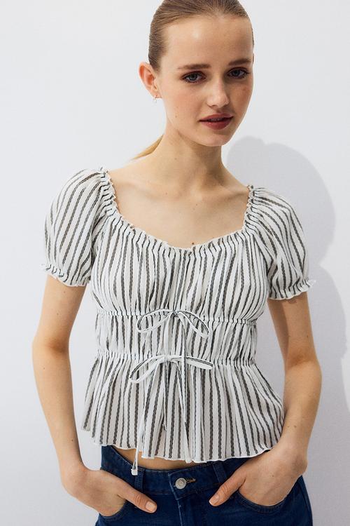 Puff-sleeved top - white/striped