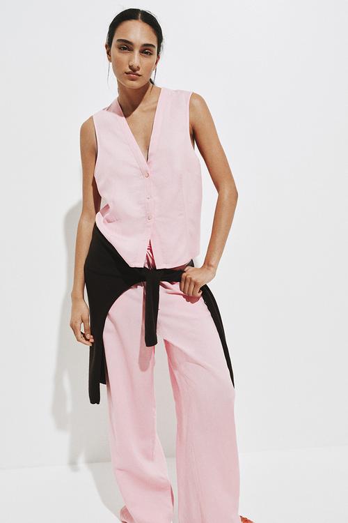Sleeveless linen-blend shirt - light pink