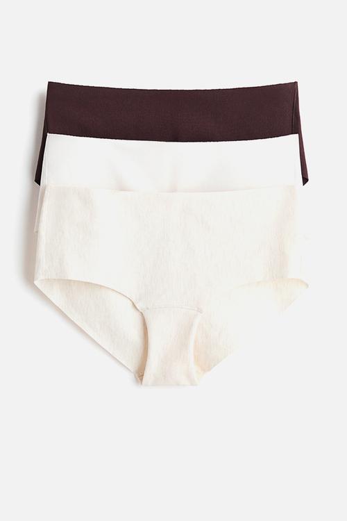 3-Pack invisible cotton hipster briefs - dark brown/light beige marl