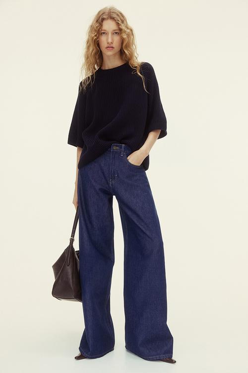 Wide high waist jeans - dark denim blue