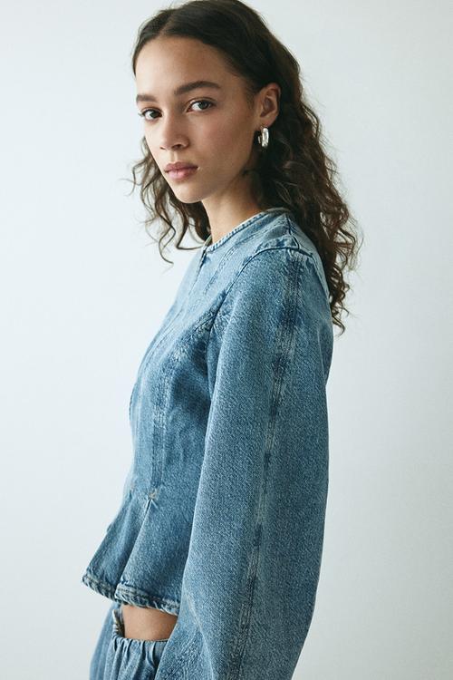 Denim peplum blouse - denim blue
