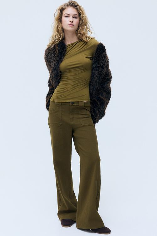 Wide twill trousers - khaki green