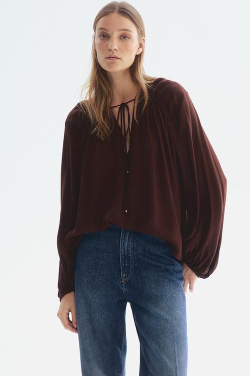 Oversized viscose blouse - dark brown