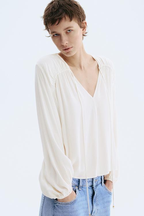 Oversized viscose blouse - light beige