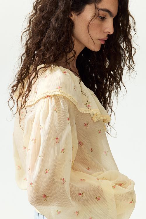 Crinkled chiffon blouse - light yellow/floral