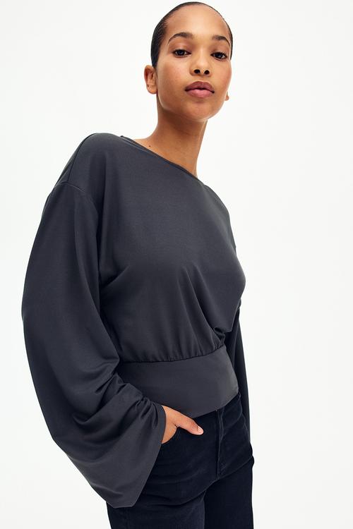 Gathered jersey top - dark grey