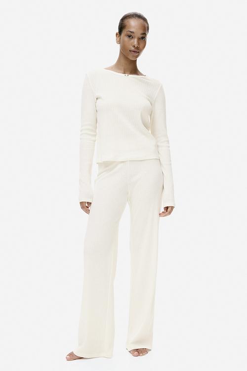 Ribbed jersey pyjamas - cream