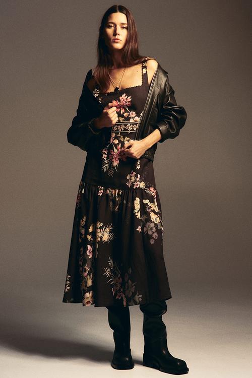 Linen-blend dress - black/floral