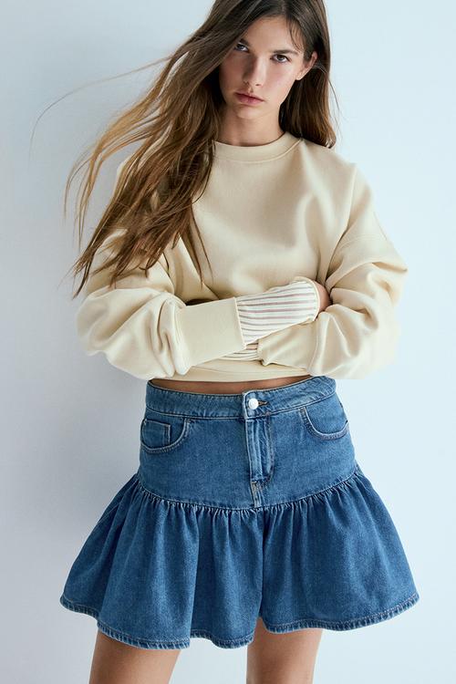 Flared denim skirt - denim blue