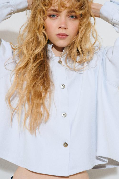 Shoulder-pad twill shirt - light blue