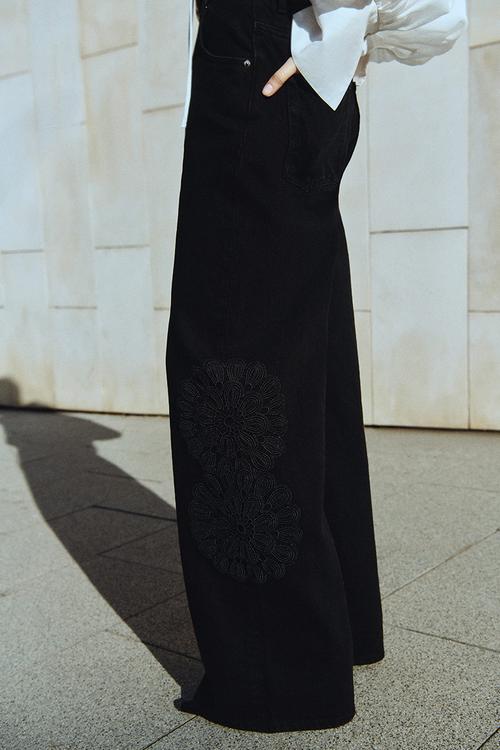 Crochet look-detail jeans - black