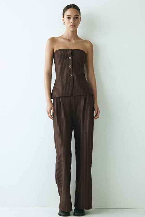 Tailored jersey trousers - dark brown/pinstriped