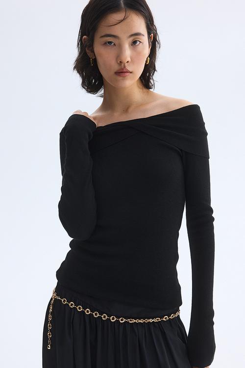 Twist-detail off-the-shoulder top - black