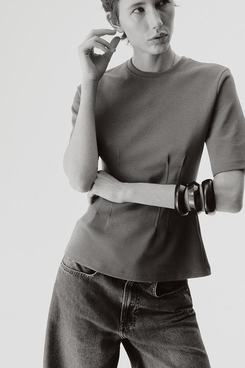 Waisted interlock t-shirt - dark mole