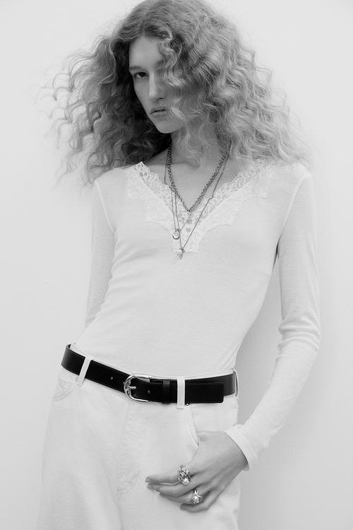 Lace-trimmed top - white