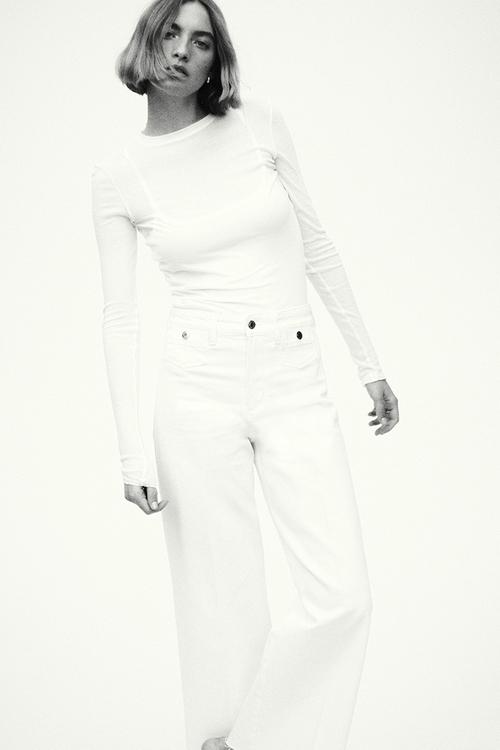 Wide high waist ankle jeans - white