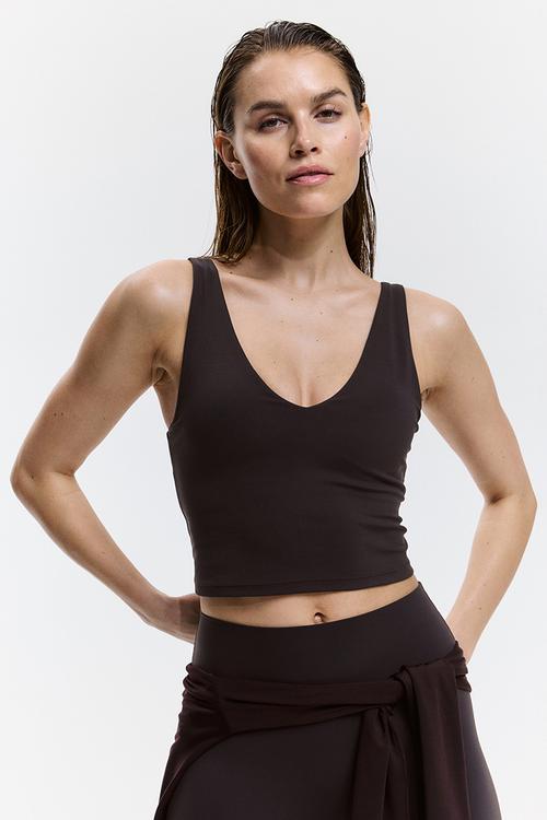 Cropped sports top with softmove™ - coffee bean brown