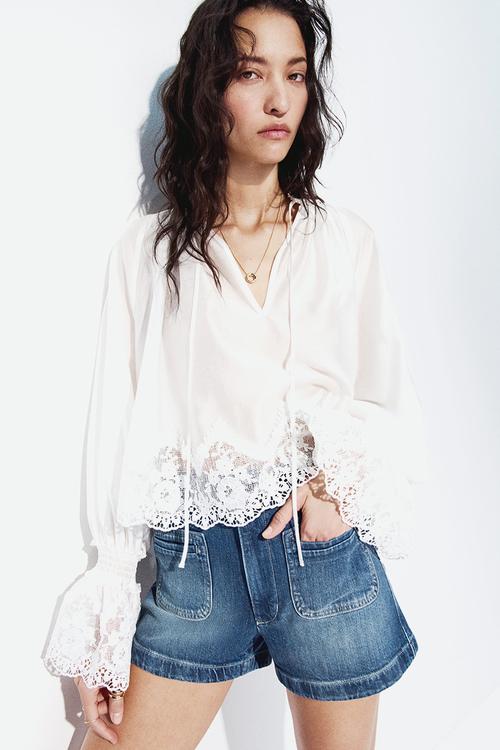 High-waisted denim shorts - denim blue