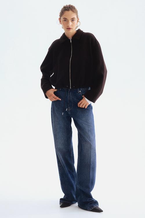 Short wool-blend jacket - dark brown