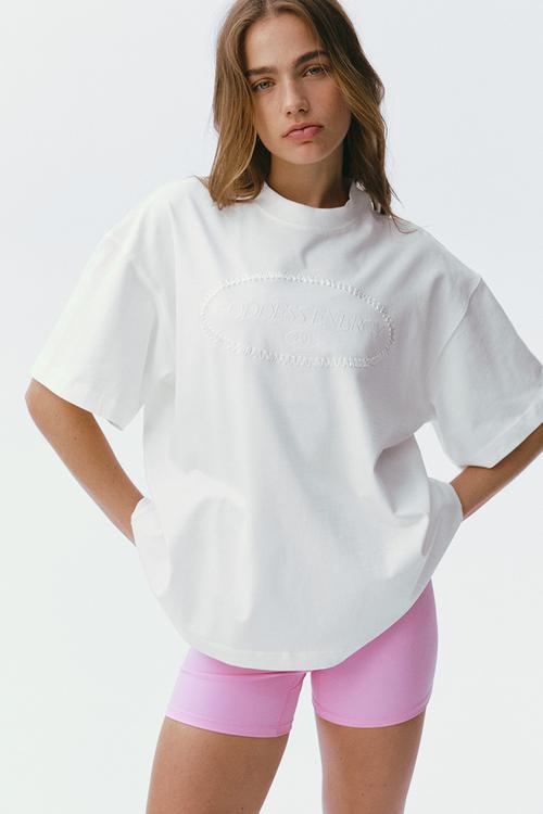 Oversized fit printed sports T-shirt - white