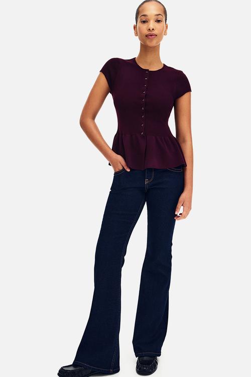 Short-sleeved peplum cardigan - burgundy