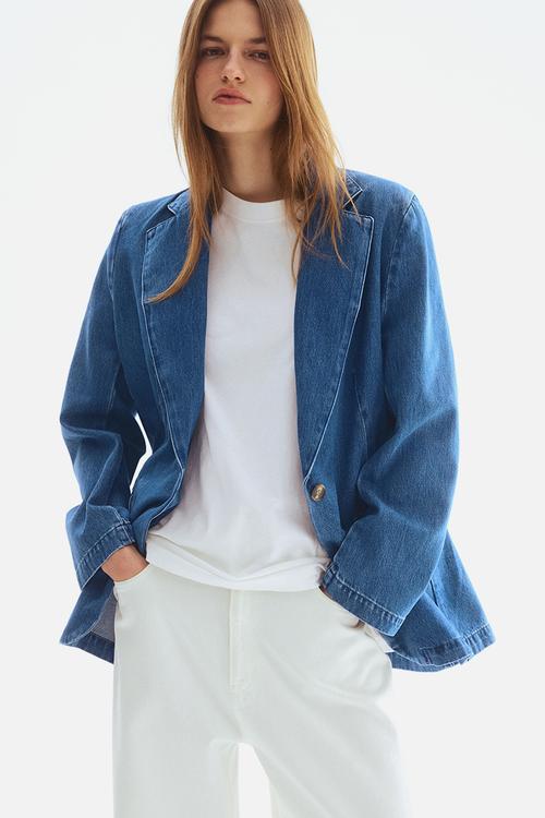 Single-breasted denim blazer - denim blue