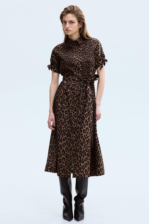 Short-sleeved shirt dress - beige/leopard print
