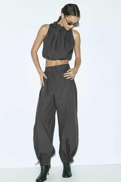 Balloon-leg poplin trousers - dark grey
