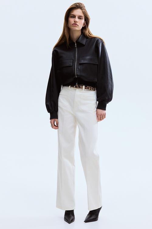 Straight leg high waist jeans - white/leopard print